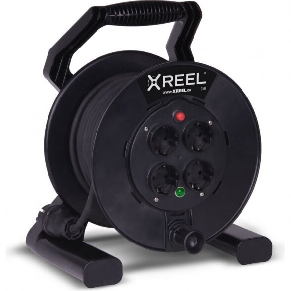 Cable reel XREEL250 50m, H05RR-F 3x1,5, IP20, 4xGS socket with thermal protection, black